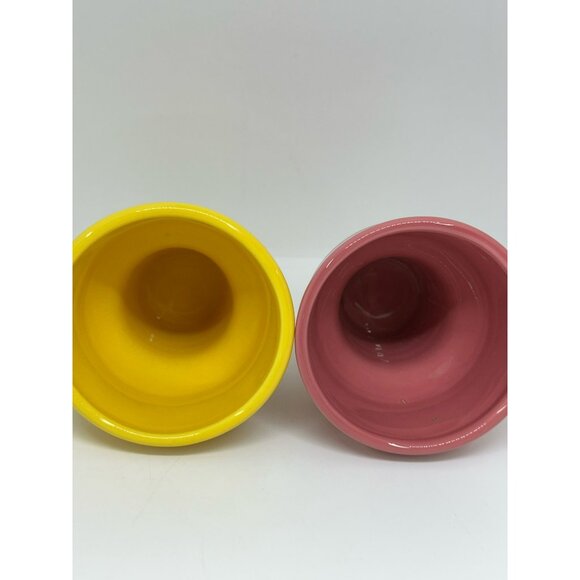 VTG Pfaltzgraff Ceramic Ice Cream Cone Cups Set 2 Yellow & Pink Planters 4"x4.5" - Picture 9 of 9